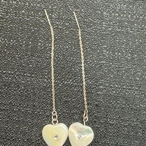 Heart Drop Mother-of-Pearl Threader Earrings - White